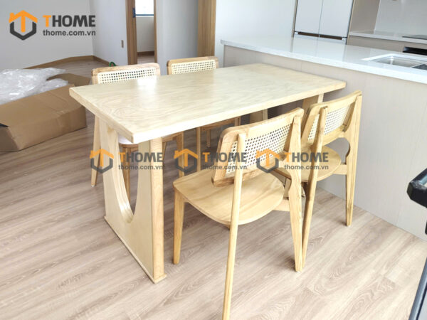 Bộ Bàn Ăn Chân Vuông Lỗ Nửa Oval 4 Ghế (Nhiều Mẫu Ghế) Gỗ Sồi Tự Nhiên BBA4-25SN