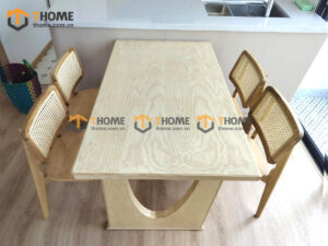 Bộ Bàn Ăn Chân Vuông Lỗ Nửa Oval 4 Ghế (Nhiều Mẫu Ghế) Gỗ Sồi Tự Nhiên BBA4-25SN