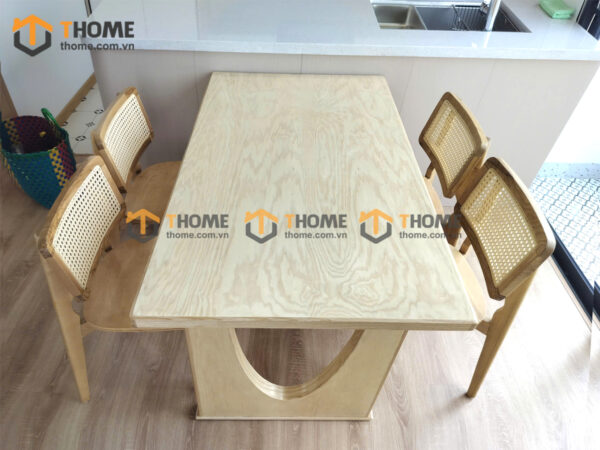 Bộ Bàn Ăn Chân Vuông Lỗ Nửa Oval 4 Ghế (Nhiều Mẫu Ghế) Gỗ Sồi Tự Nhiên BBA4-25SN