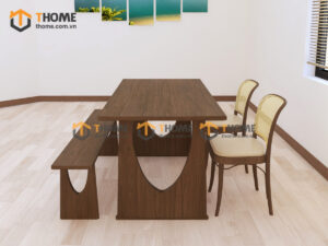 Bộ Bàn Ăn (Nhiều Mẫu Ghế) 2 Chân Vuông Khoét Nửa Oval BBA6-55SN