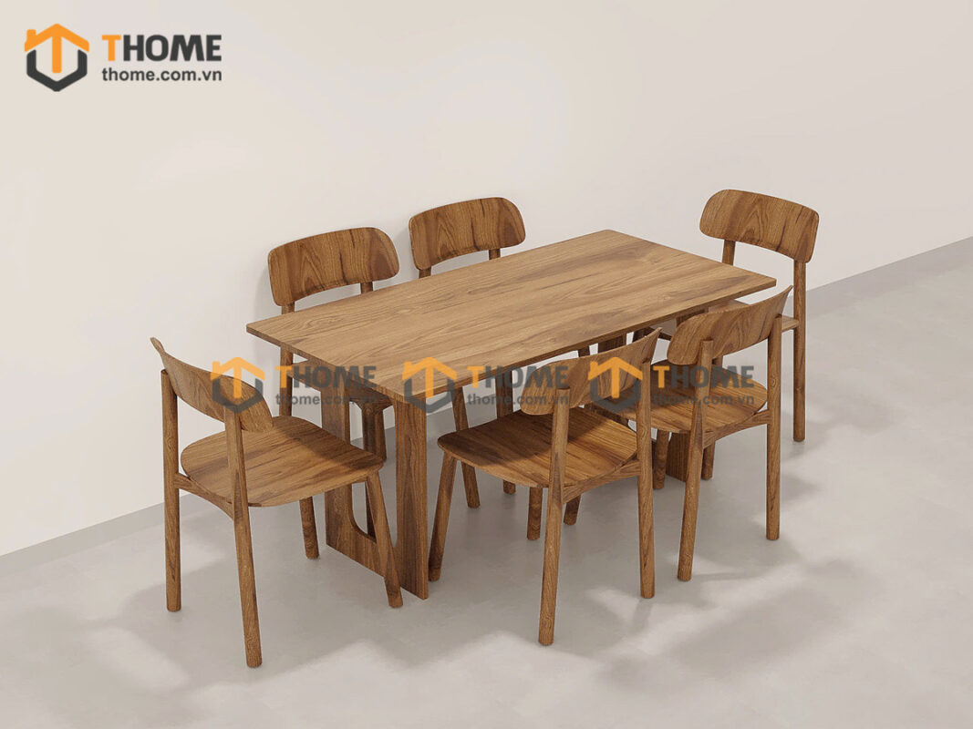 Bàn Ăn Gỗ Sồi Tự Nhiên Chân Vuông Lỗ Oval BAMG-44SN