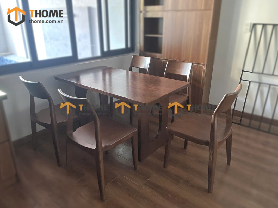 Bàn Ăn Gỗ Sồi Tự Nhiên Chân Vuông Lỗ Oval BAMG-44SN