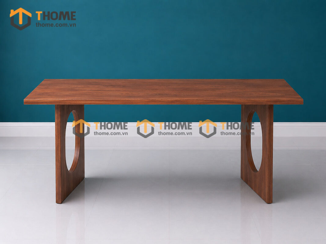 Bàn Ăn Gỗ Sồi Tự Nhiên Chân Vuông Lỗ Oval BAMG-44SN