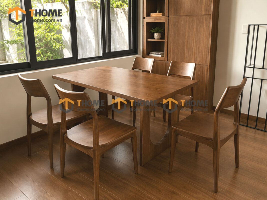 Bàn Ăn Gỗ Sồi Tự Nhiên Chân Vuông Lỗ Oval BAMG-44SN