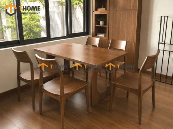 Bàn Ăn Gỗ Sồi Tự Nhiên Chân Vuông Lỗ Oval BAMG-44SN