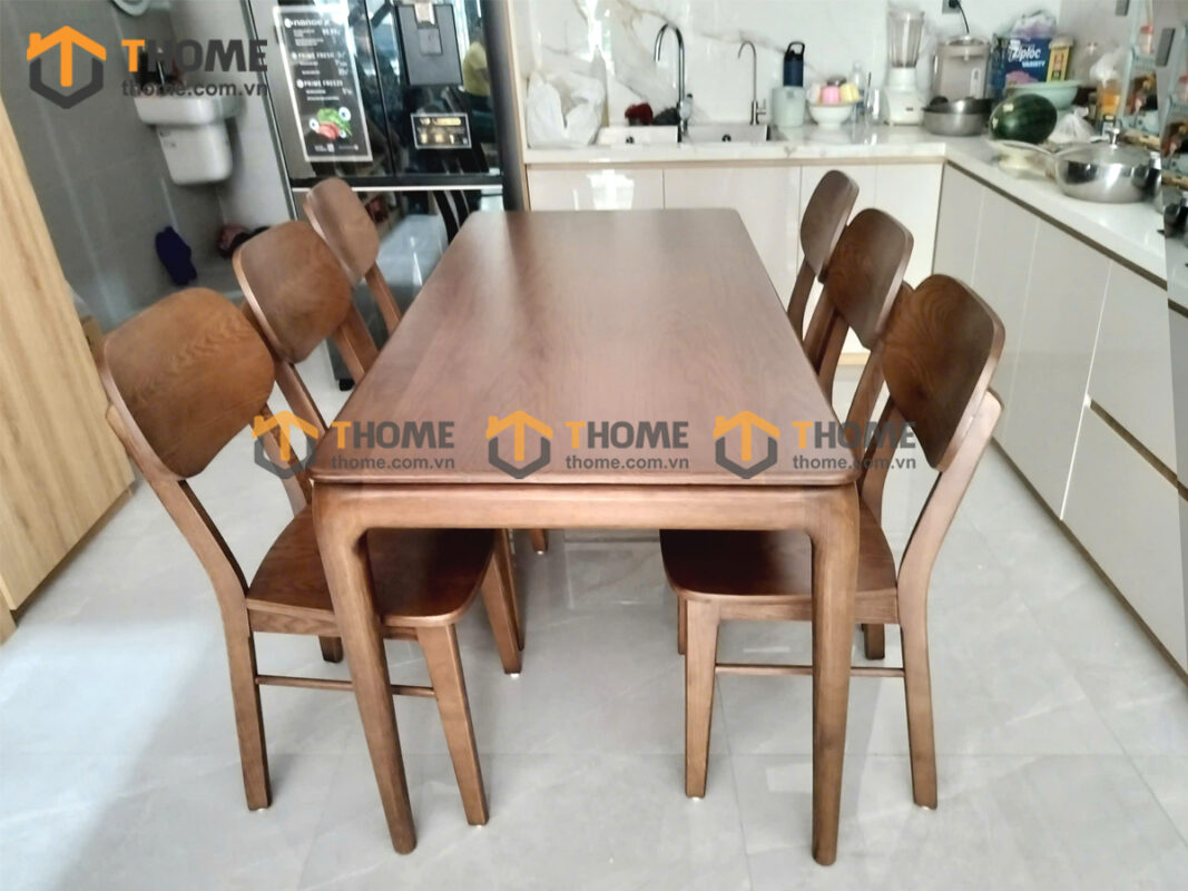 Bộ Bàn Ăn Kiểu Mới Chân Bo Tròn 6 Ghế (Nhiều Mẫu Ghế) Gỗ Sồi Tự Nhiên BBA6-61SN