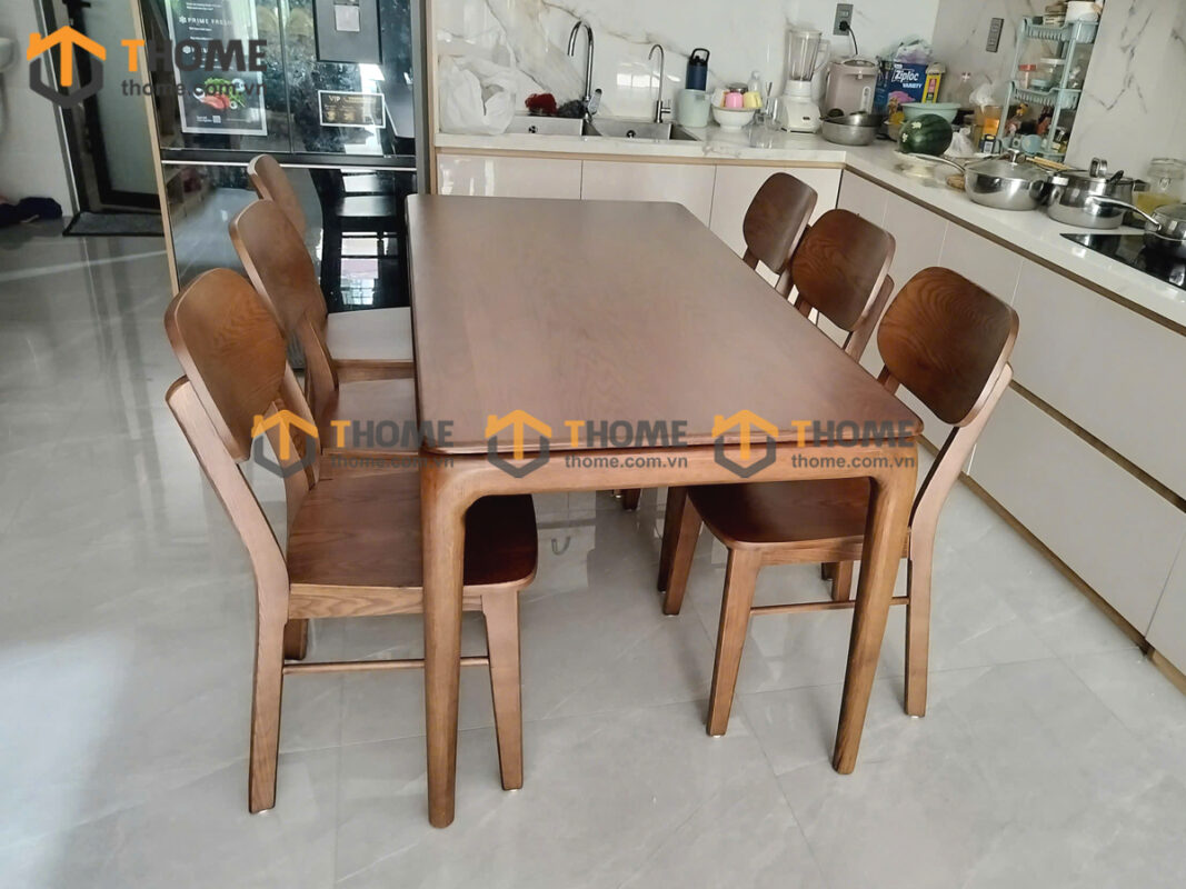 Bộ Bàn Ăn Kiểu Mới Chân Bo Tròn 6 Ghế (Nhiều Mẫu Ghế) Gỗ Sồi Tự Nhiên BBA6-61SN