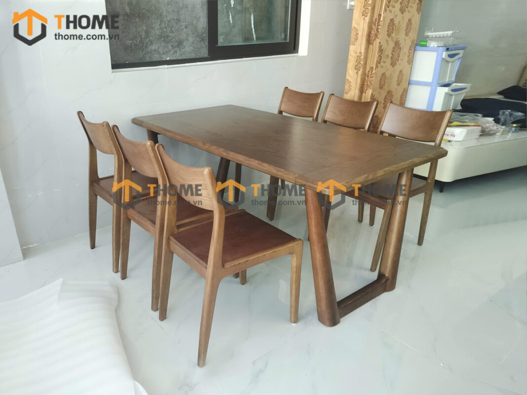 Bộ Bàn Ăn Kiểu Mới Chân V 1.65m 6 Ghế (Nhiều Mẫu Ghế) Gỗ Sồi Tự Nhiên BBA6-62SN