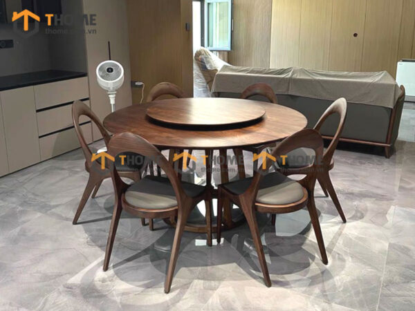 Bàn Ăn Gỗ Sồi Tự Nhiên Tròn Có Mâm Xoay BAMG-38SN