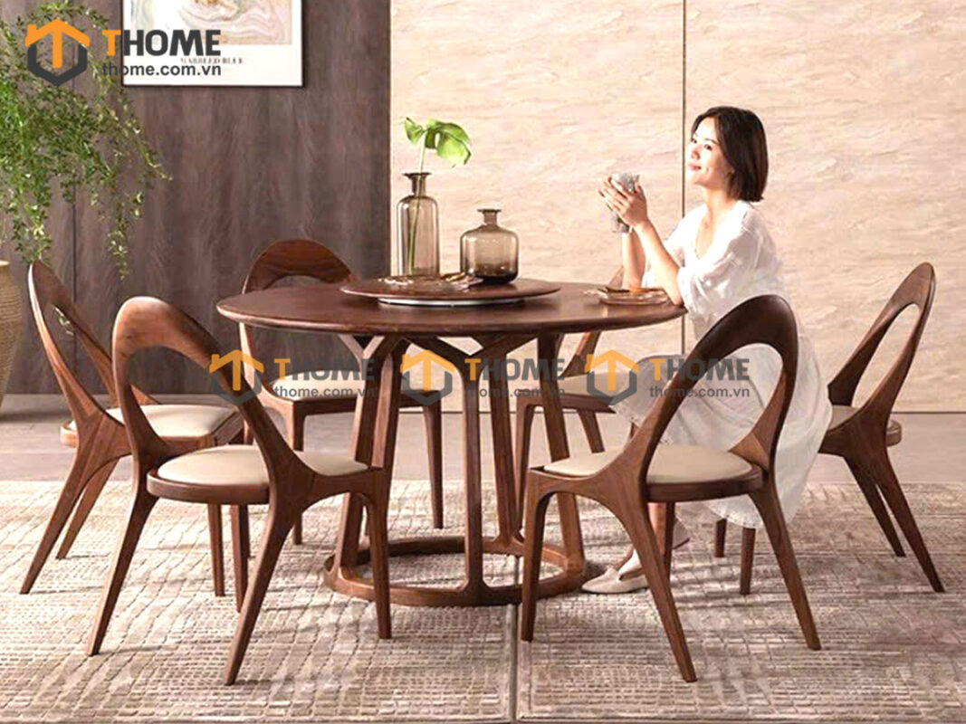 Bàn Ăn Gỗ Sồi Tự Nhiên Tròn Có Mâm Xoay BAMG-38SN