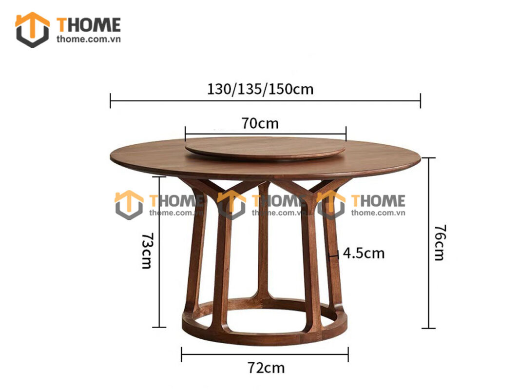 Bàn Ăn Gỗ Sồi Tự Nhiên Tròn Có Mâm Xoay BAMG-38SN