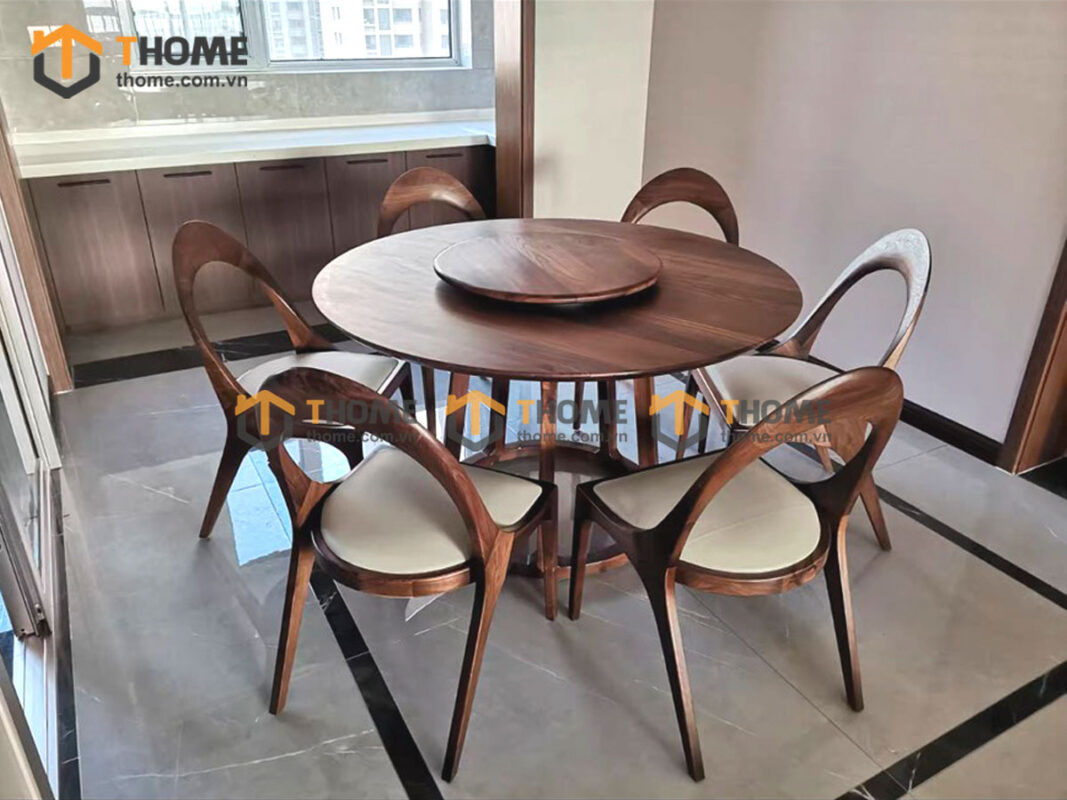 Bộ Bàn Ăn Tròn Có Mâm Xoay Gỗ Sồi Tự Nhiên BBA6-58SN