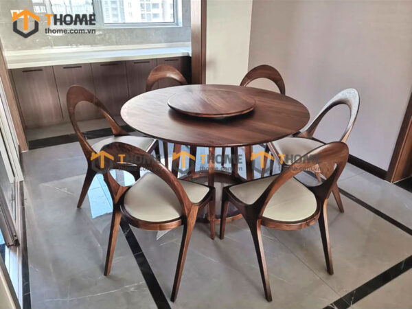 Bộ Bàn Ăn Tròn Có Mâm Xoay Gỗ Sồi Tự Nhiên BBA6-58SN