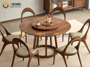 Bộ Bàn Ăn Tròn Có Mâm Xoay Gỗ Sồi Tự Nhiên BBA6-58SN