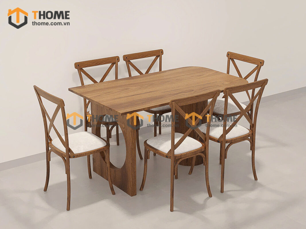 Bàn Ăn Gỗ Sồi Tự Nhiên Chân 1 Vuông 1 Lan Sọc BAMG-42SN