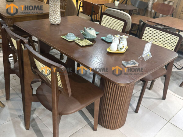Bàn Ăn Gỗ Sồi Tự Nhiên Chân 1 Vuông 1 Lan Sọc BAMG-42SN