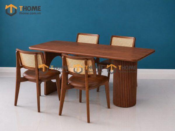 Bàn Ăn Gỗ Sồi Tự Nhiên Chân 1 Vuông 1 Lan Sọc BAMG-42SN