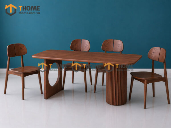 Bàn Ăn Gỗ Sồi Tự Nhiên Chân 1 Vuông 1 Lan Sọc BAMG-42SN