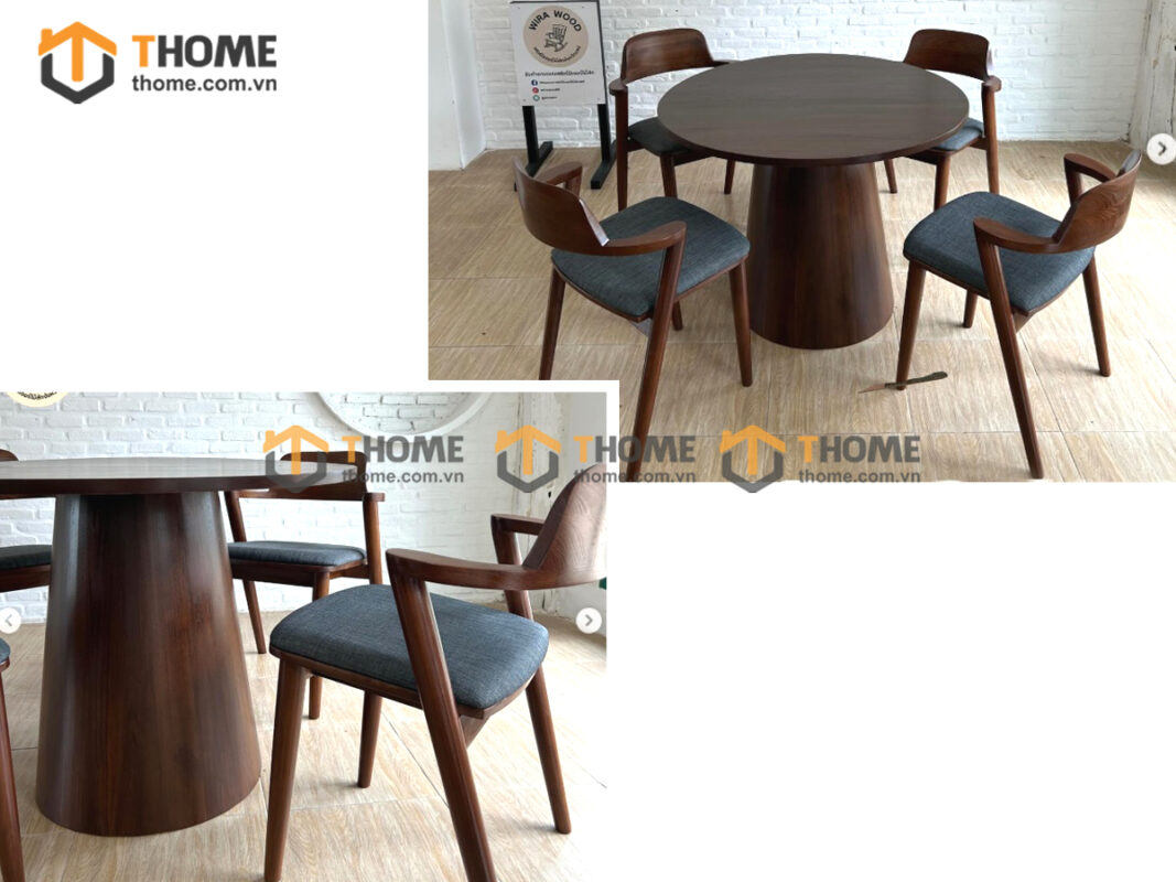 Bộ Bàn Ăn Tròn Chân Nón Gỗ Sồi Tự Nhiên BBA6-59SN