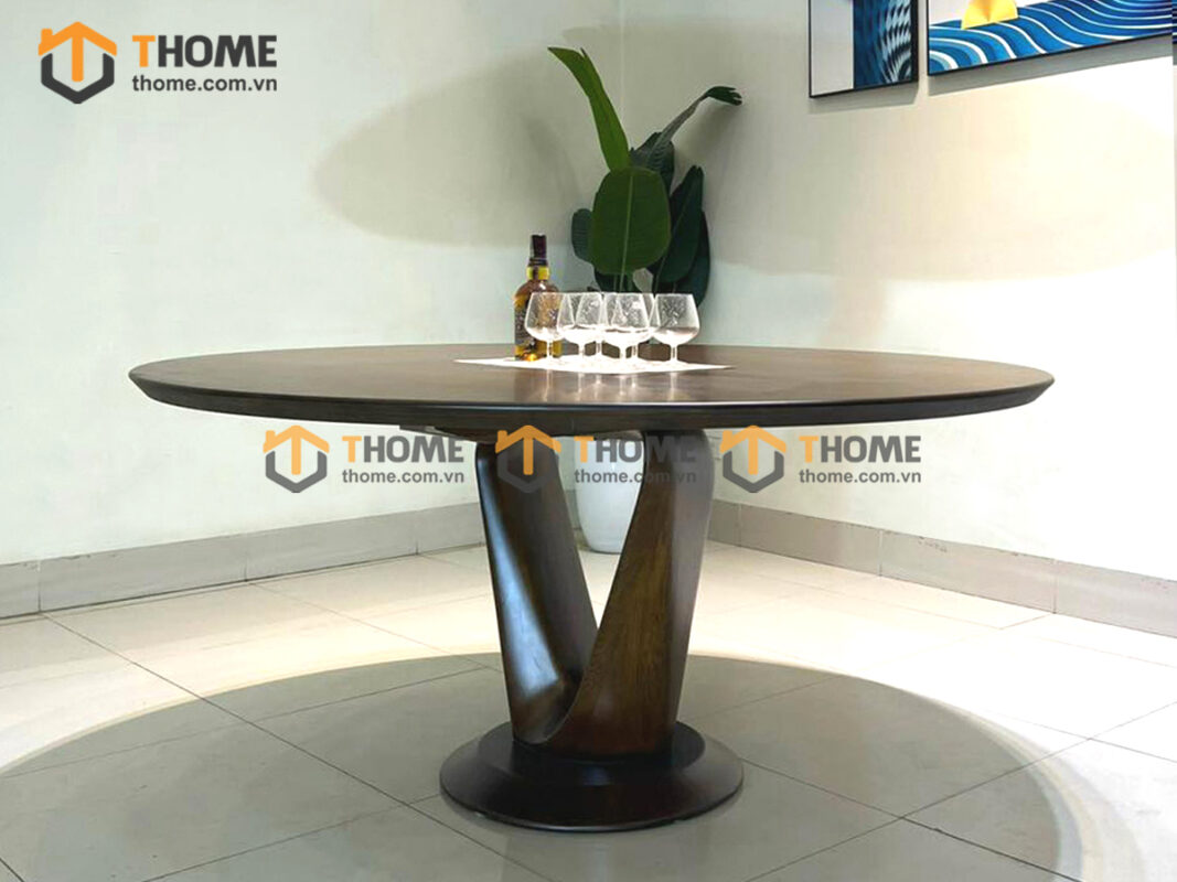 Bàn Ăn Gỗ Sồi Tự Nhiên Tròn Chân Xoắn BAMG-40SN