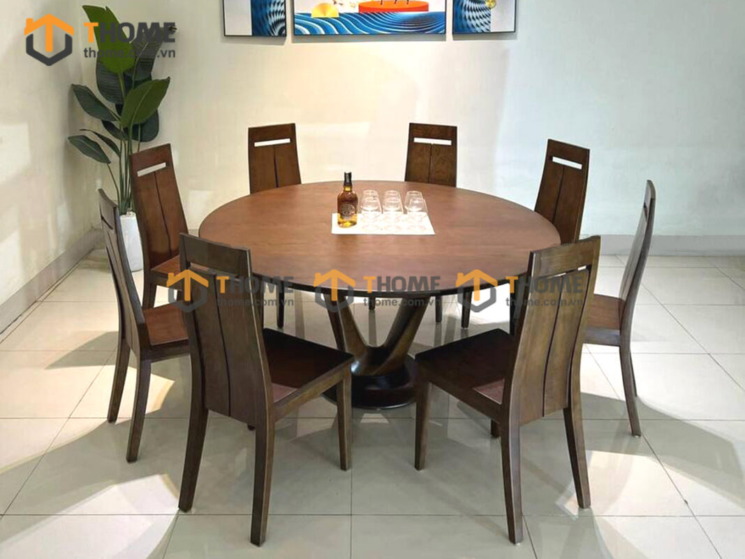 Bộ Bàn Ăn Tròn Chân Chân Xoắn Gỗ Sồi Tự Nhiên BBA6-60SN