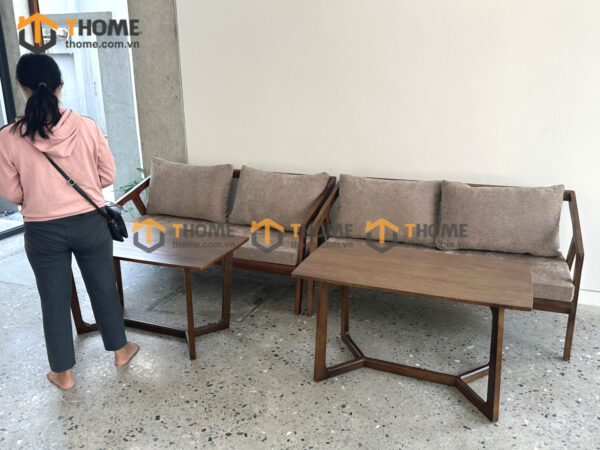 Bàn Sofa Gỗ Sồi Tự Nhiên Chân Xương Cá Mini Mặt Gỗ BSFMG-33SN