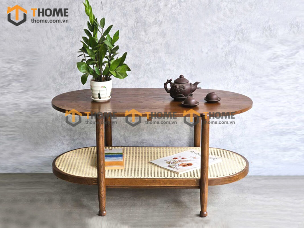Bàn Sofa Gỗ Sồi Tự Nhiên 2 Tầng Mây Hình Xoài 1m BSFMG-37SN