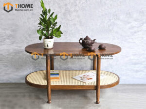 Bàn Sofa Gỗ Sồi Tự Nhiên 2 Tầng Mây Hình Xoài 1m BSFMG-37SN