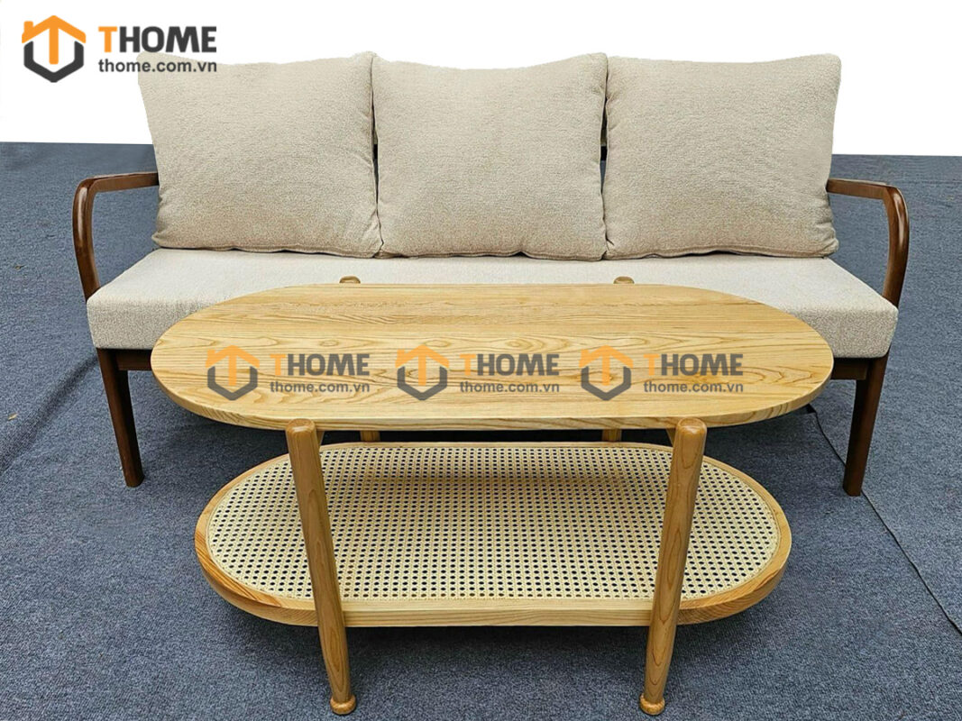 Bàn Sofa Gỗ Sồi Tự Nhiên 2 Tầng Mây Hình Xoài 1m BSFMG-37SN