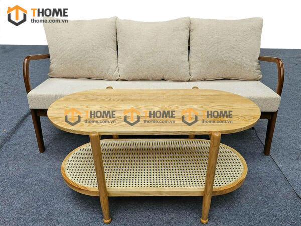 Bàn Sofa Gỗ Sồi Tự Nhiên 2 Tầng Mây Hình Xoài 1m BSFMG-37SN