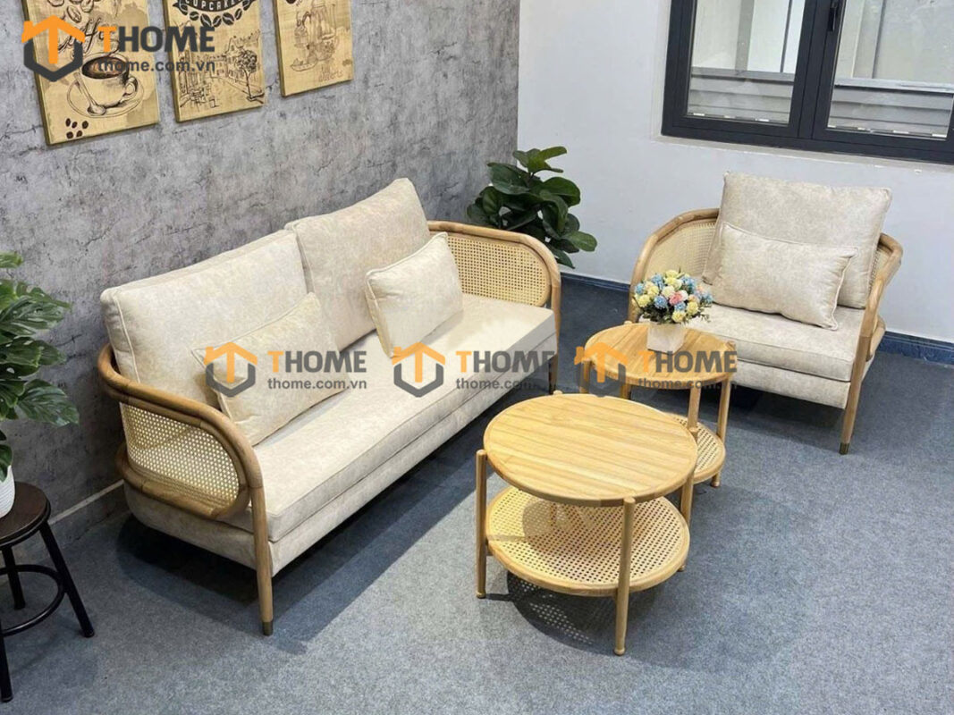 Bàn Sofa Gỗ Sồi Tự Nhiên Cặp Tròn Mây BSFMG-36SN