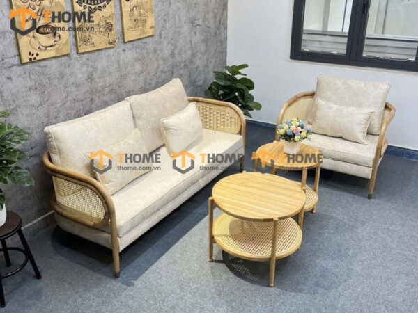 Bàn Sofa Gỗ Sồi Tự Nhiên Cặp Tròn Mây BSFMG-36SN