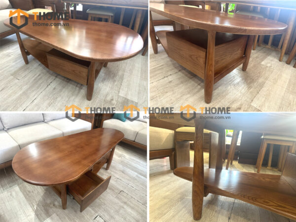 Bàn Sofa Gỗ Sồi Tự Nhiên Mặt Hình Xoài BSFMG-40SN