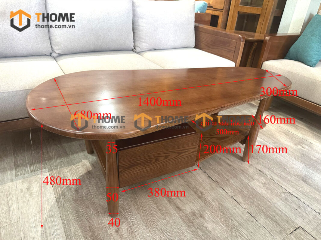 Bàn Sofa Gỗ Sồi Tự Nhiên Mặt Hình Xoài BSFMG-40SN