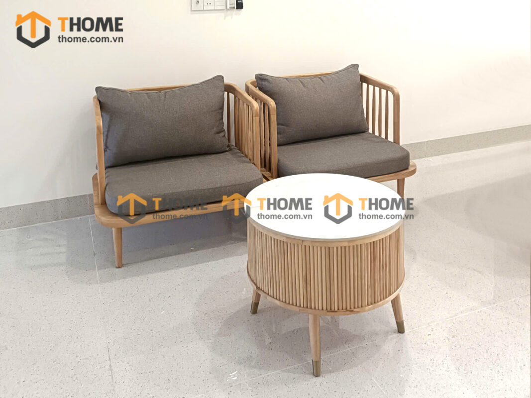 Bàn Sofa Gỗ Sồi Tự Nhiên Mặt Tròn Lan Sọc BSFMG-39SN
