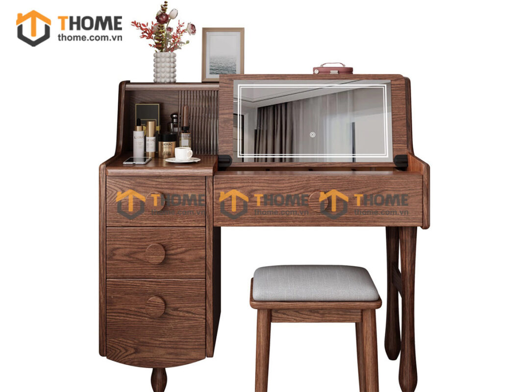 Bàn Trang Điểm Gỗ Sồi Tự Nhiên 4 Chân Bóng Chày BTD-18SN