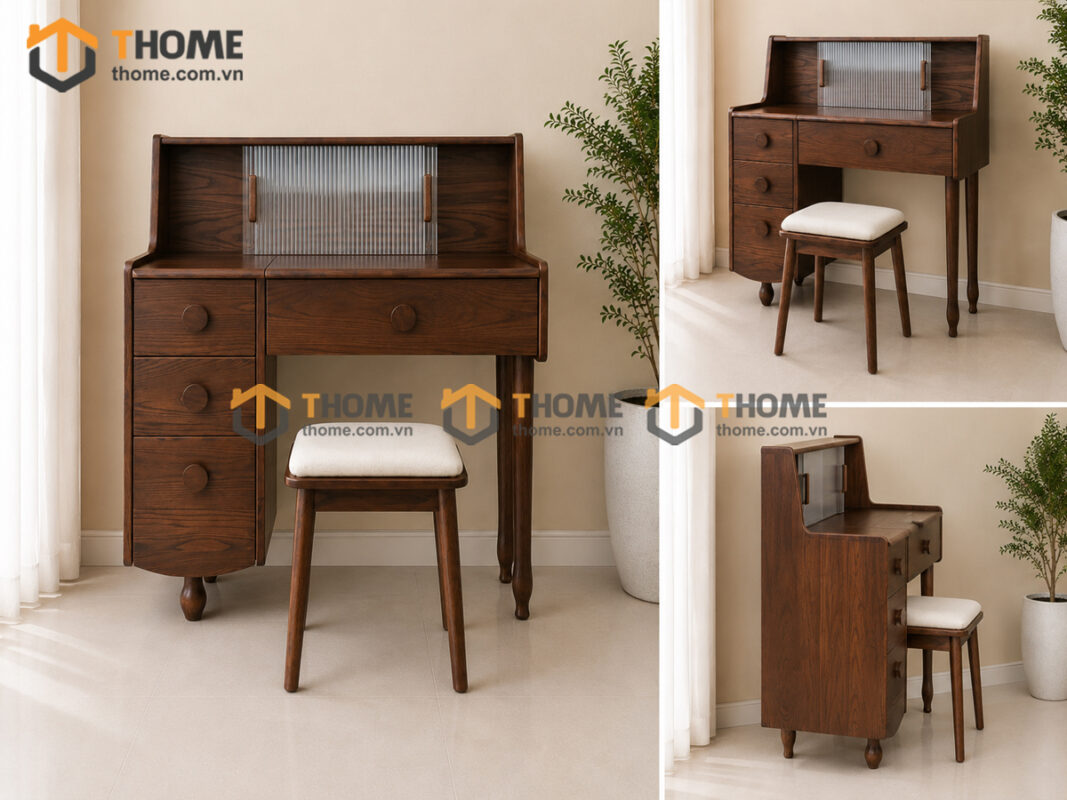 Bàn Trang Điểm Gỗ Sồi Tự Nhiên 4 Chân Bóng Chày BTD-18SN