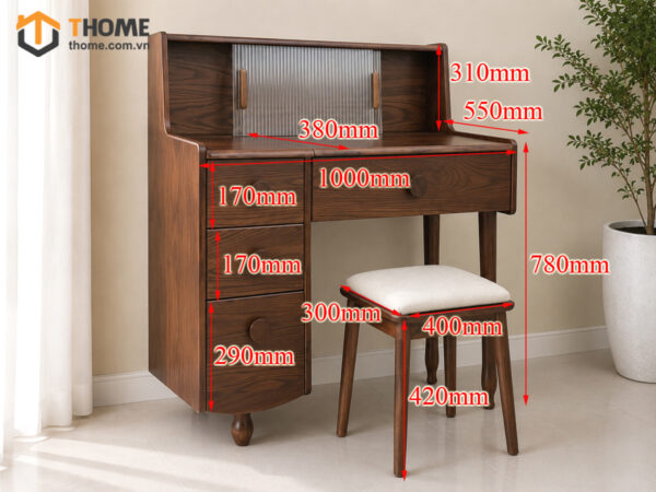Bàn Trang Điểm Gỗ Sồi Tự Nhiên 4 Chân Bóng Chày BTD-18SN