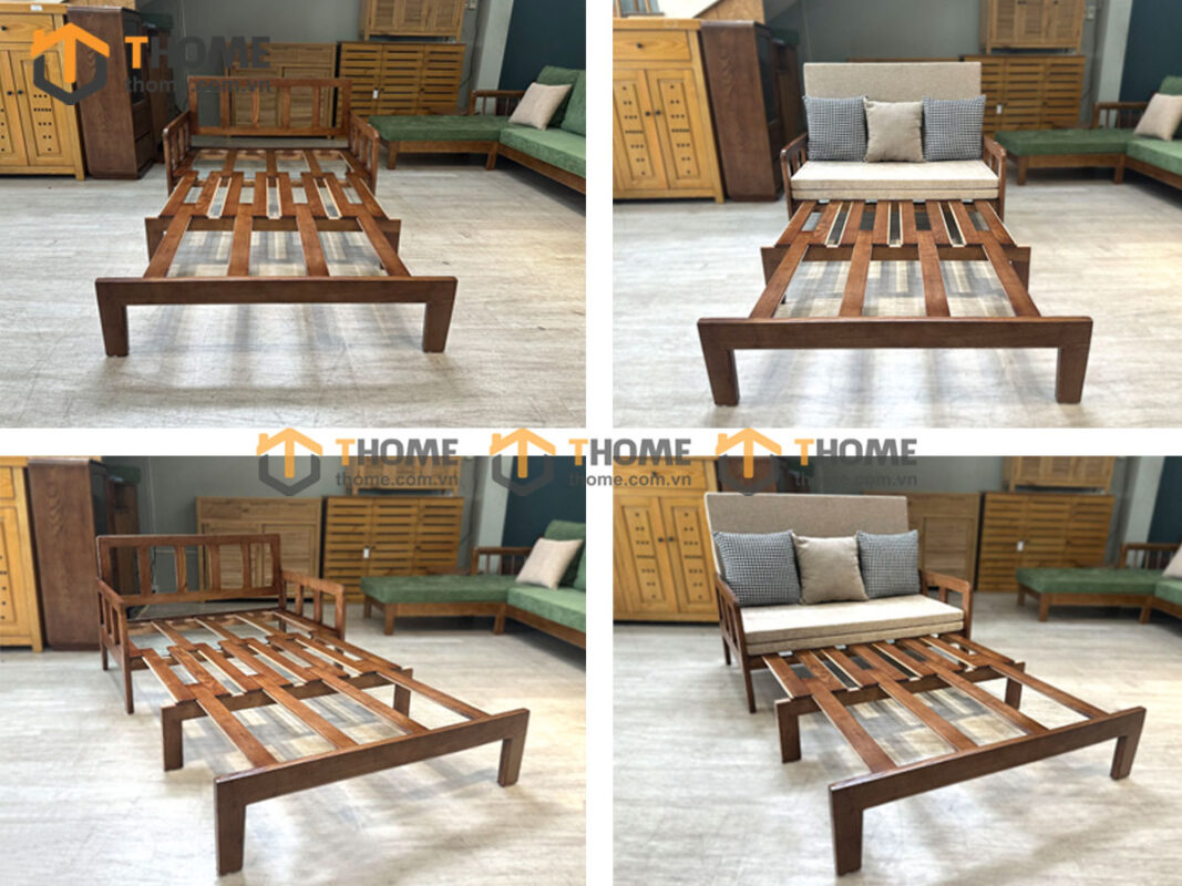 Sofa Giường Gỗ Sồi Tự Nhiên Hai Người SFB-08SN