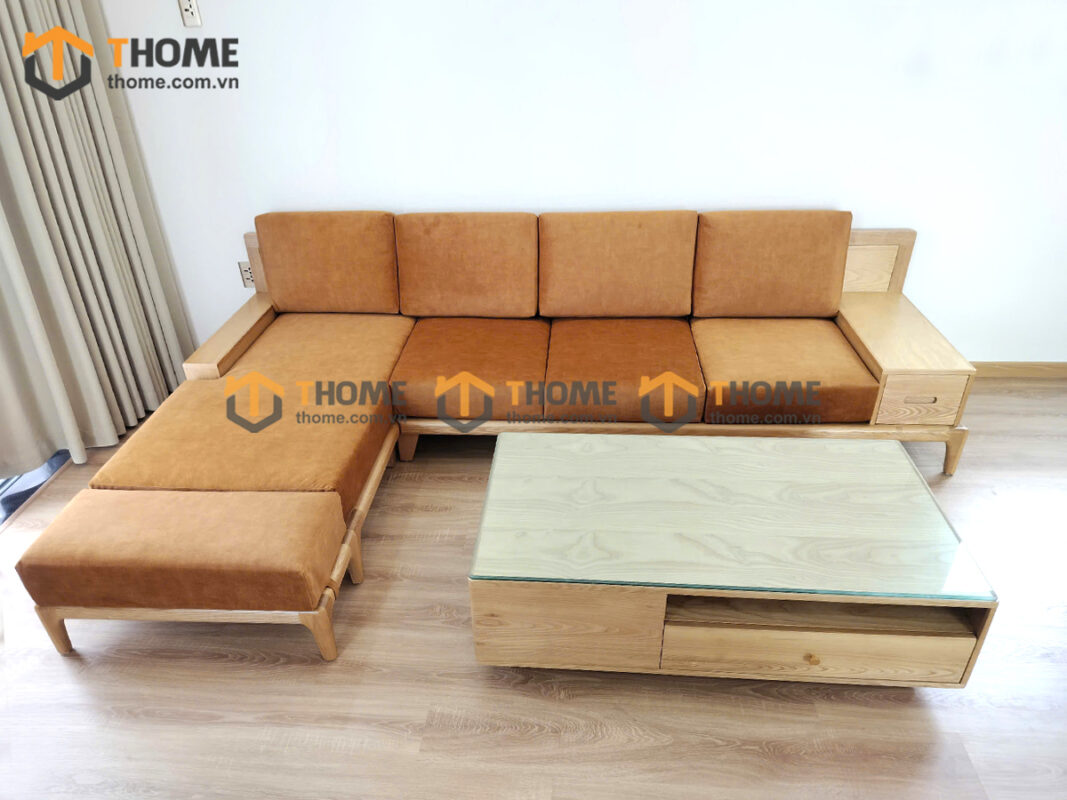 Sofa Gỗ Sồi Tự Nhiên Chân Thẳng Toto Màu Óc Chó SFĐ-41SN