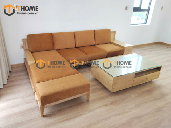 Sofa Gỗ Sồi Tự Nhiên Chân Thẳng Toto Màu Óc Chó SFĐ-41SN