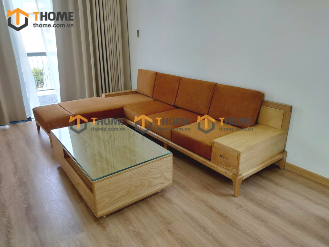 Sofa Gỗ Sồi Tự Nhiên Chân Thẳng Toto Màu Óc Chó SFĐ-41SN