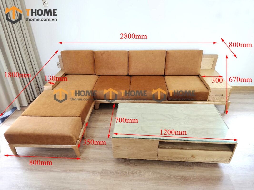 Sofa Gỗ Sồi Tự Nhiên Chân Thẳng Toto Màu Óc Chó SFĐ-41SN
