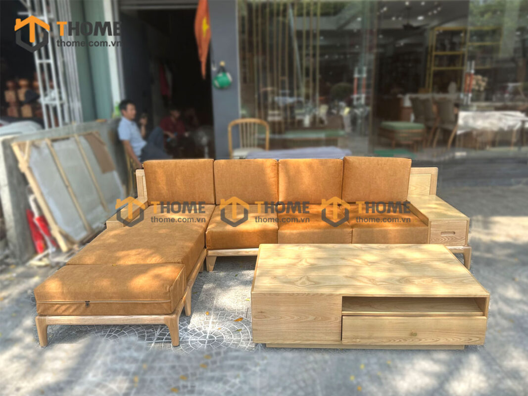 Sofa Gỗ Sồi Tự Nhiên Chân Thẳng Toto Màu Óc Chó SFĐ-41SN