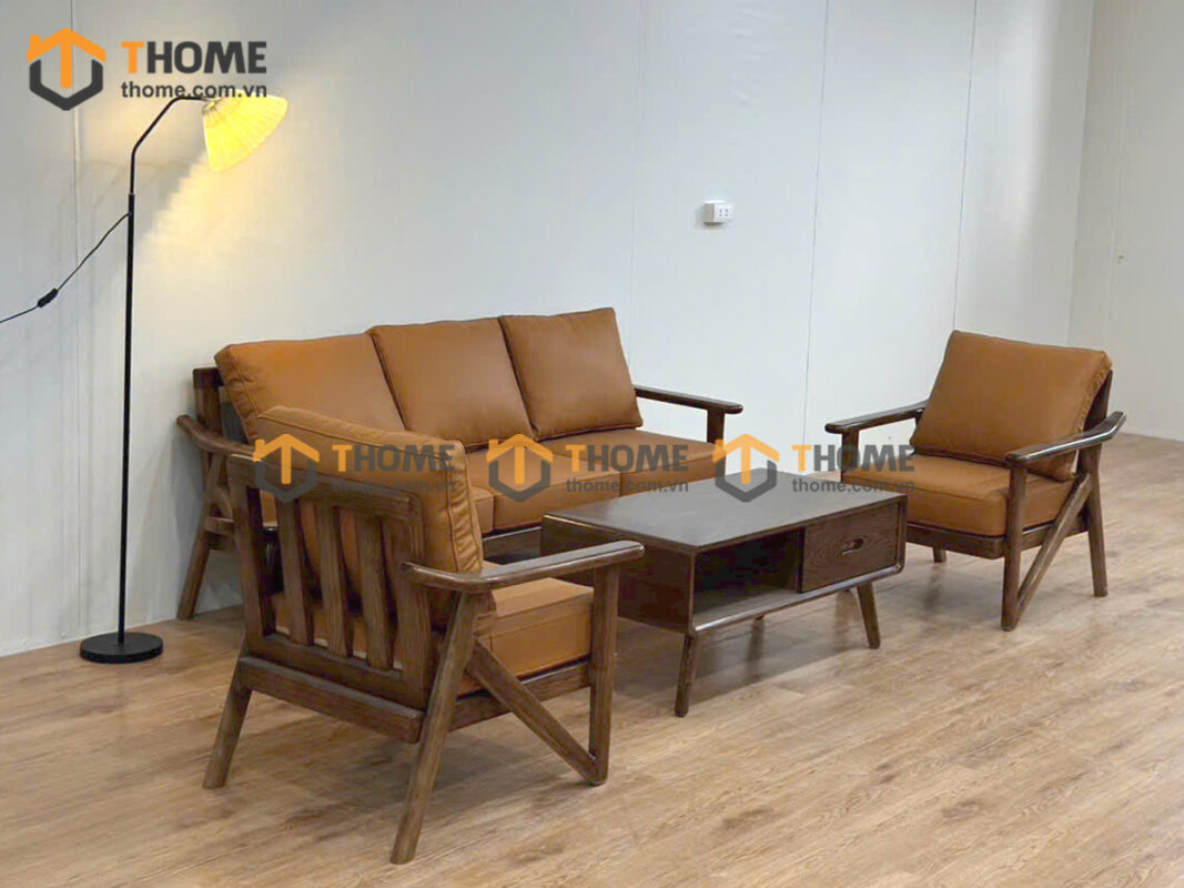 Sofa Audi Gỗ Sồi Tự Nhiên Tay Cong 1.8m Màu Óc Chó SFT-39SN