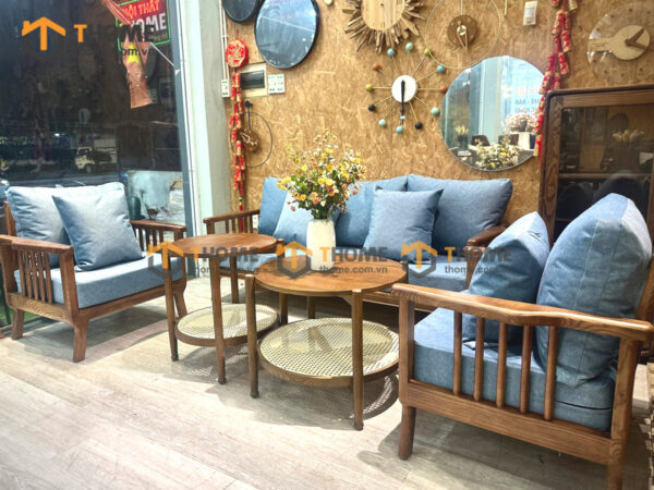 Sofa Vin Gỗ Sồi Tự Nhiên Tay Khoét 1.8m màu óc chó SFT-34SN