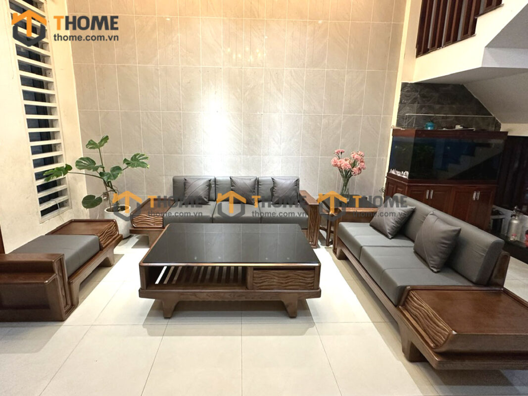 Sofa Gỗ Sồi Tự Nhiên Dragon 5 Món Màu Óc Chó SFĐ-36SN
