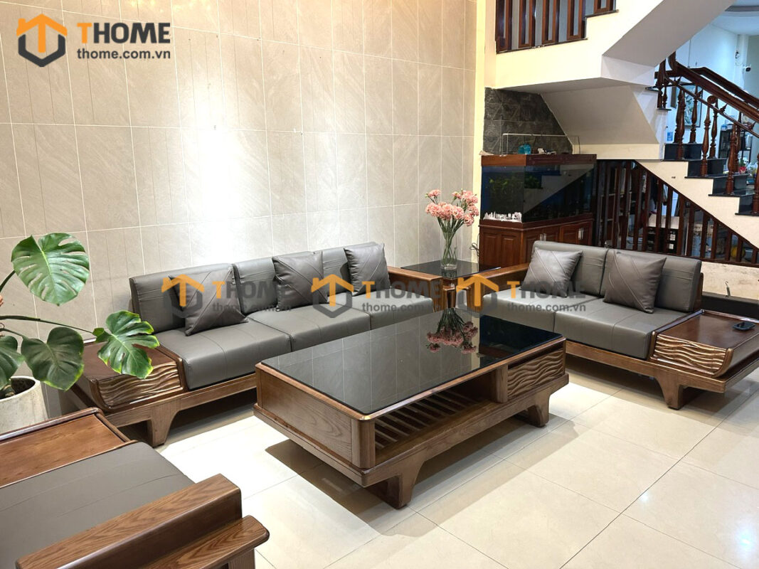 Sofa Gỗ Sồi Tự Nhiên Dragon 5 Món Màu Óc Chó SFĐ-36SN