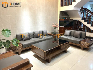 Sofa Gỗ Sồi Tự Nhiên Dragon 5 Món Màu Óc Chó SFĐ-36SN