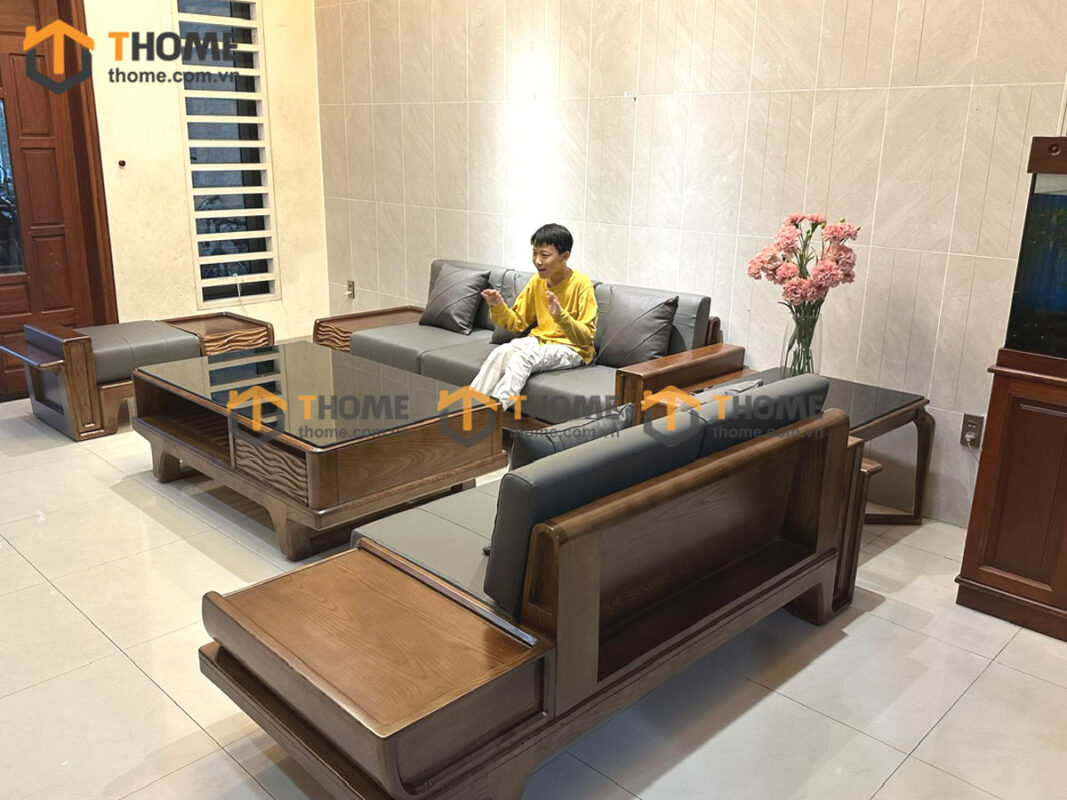 Sofa Gỗ Sồi Tự Nhiên Dragon 5 Món Màu Óc Chó SFĐ-36SN
